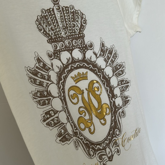 Vintage Juicy Couture White Tee with crystal bling crown & Gold Foil Emblem Y2k - Picture 5 of 17